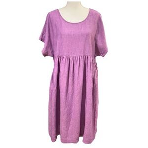 Gorman Purple 100% Linen Smock Dress 
Short Sleeve Pockets size Large